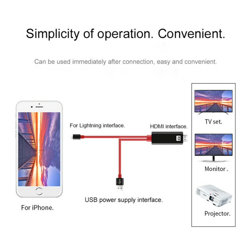 Vista del conector Lightning y puerto HDMI del adaptador para iPhone