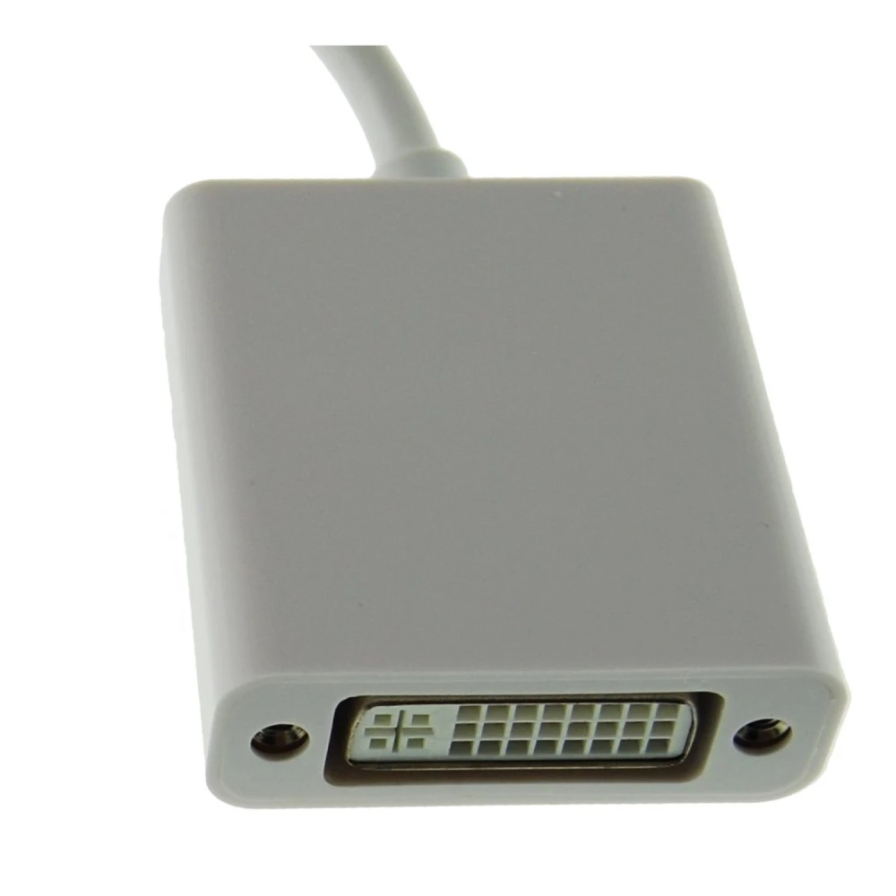Adaptador Mini DisplayPort a DVI con cable DVI conectado a un monitor