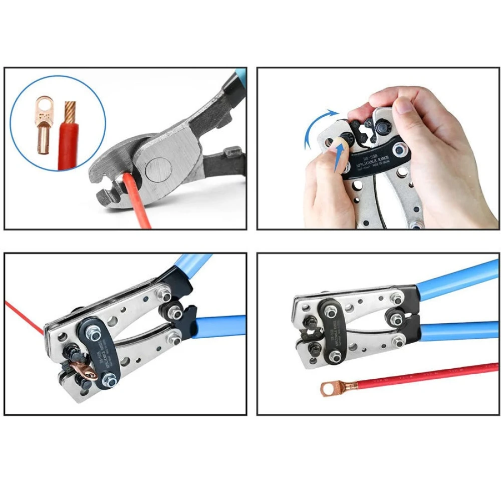 Πένσες πρεσαρίσματος 6-50mm² με αντιολισθητικές λαβές και ρυθμιζόμενη περιστροφή
