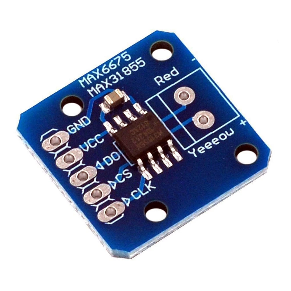 Vista lateral del amplificador termopar MAX31855 con interfaz SPI para Arduino