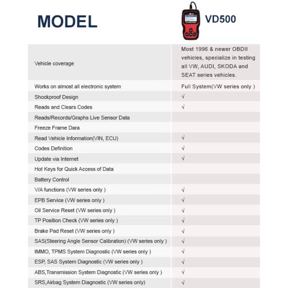 Ancel VD500 OBD2 για VW, Audi, Seat και Skoda - Διαγνωστικό