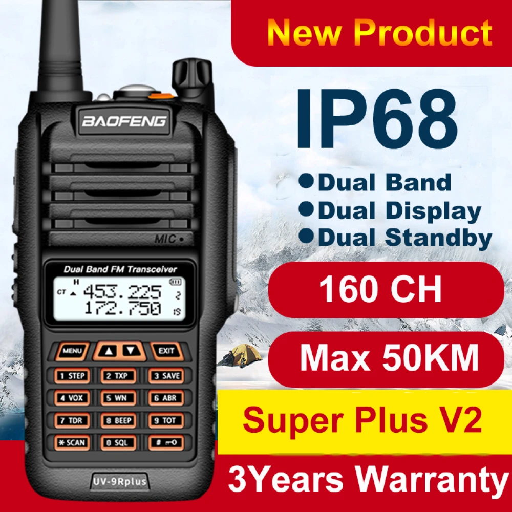 Baofeng UV9R Plus ασύρματο μεγάλης εμβέλειας με 160 κανάλια VHF/UHF