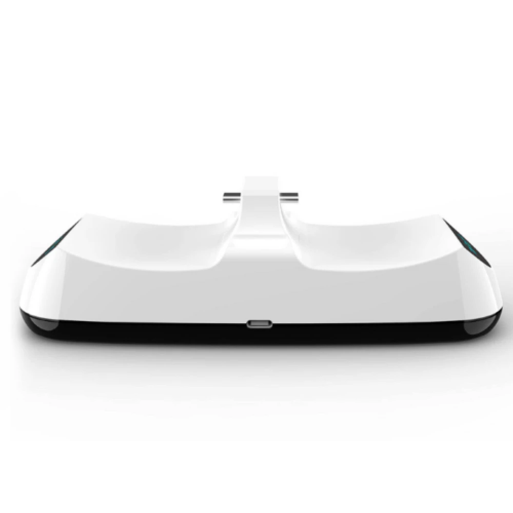 Base de carga doble PS5 con mandos DualSense en estación de carga blanca