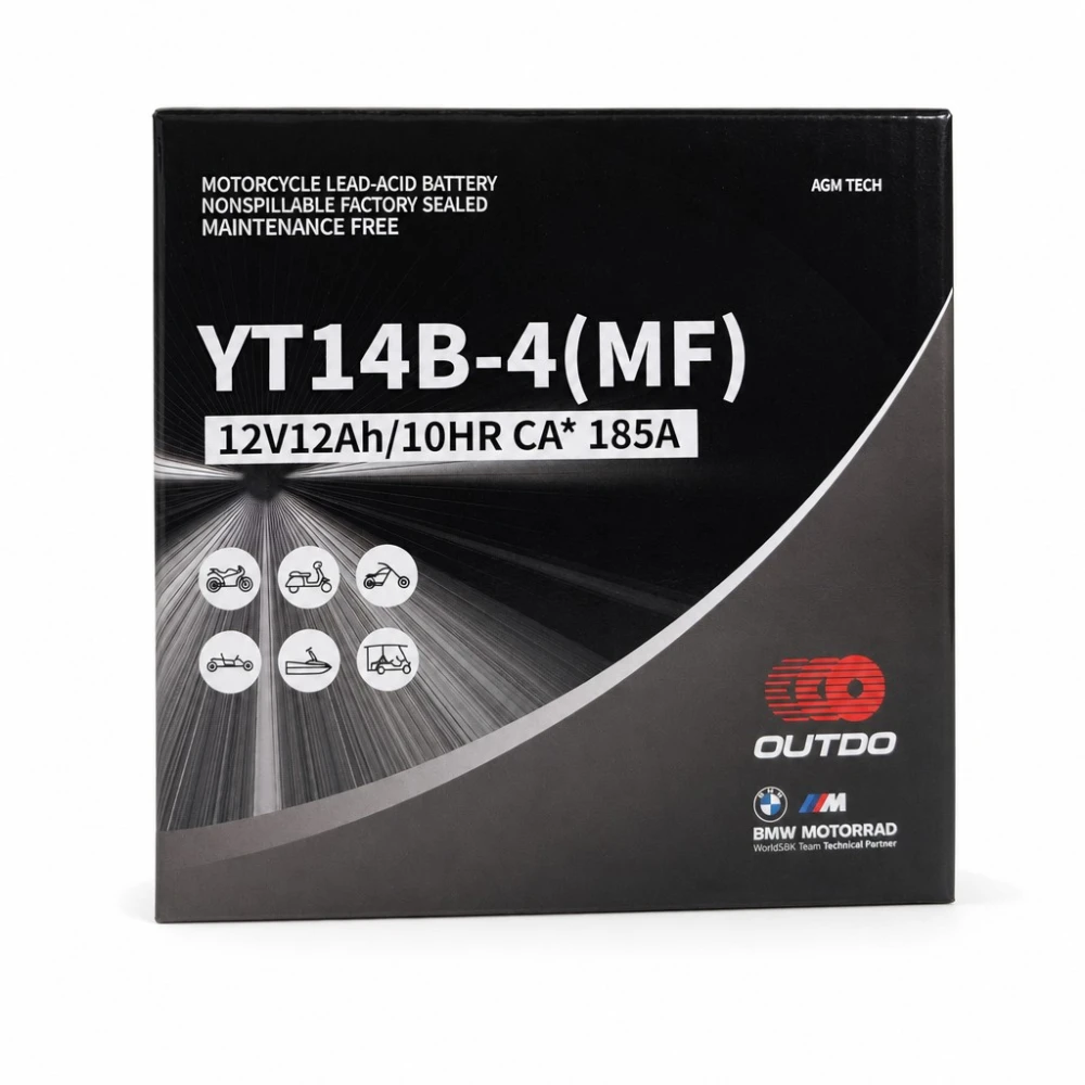 Μπαταρία Μοτό AGM 12V 12Ah OUTDO YT14B-4(MF) - Συμβατή Yuasa YT14B-BS / GT14B-BS / GT14B-4 / ETZ14B-BS / ET14B-4