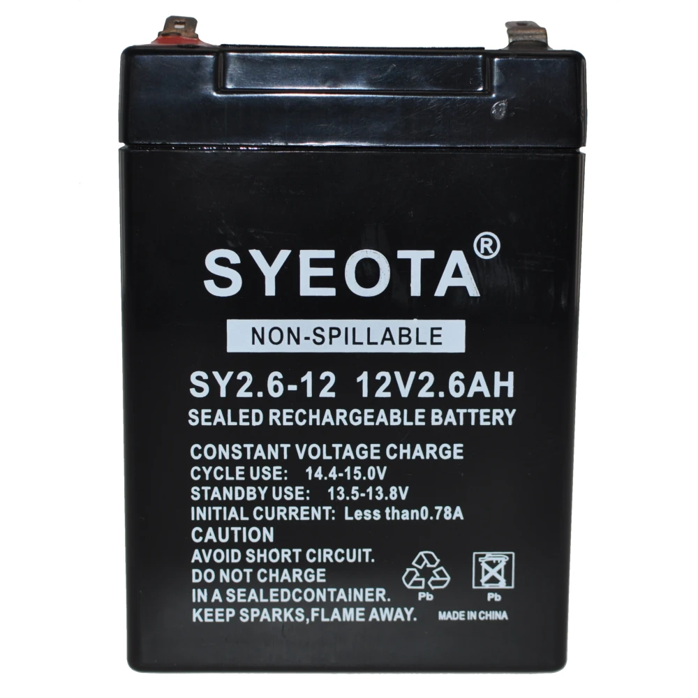 Επαναφορτιζόμενη μπαταρία μολύβδου 12V 2.6Ah SY2.6-12 για συναγερμούς, ζυγαριές και παιχνίδια