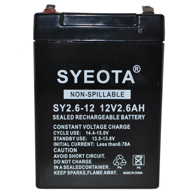 Επαναφορτιζόμενη μπαταρία μολύβδου 12V 2.6Ah SY2.6-12 για συναγερμούς, ζυγαριές και παιχνίδια