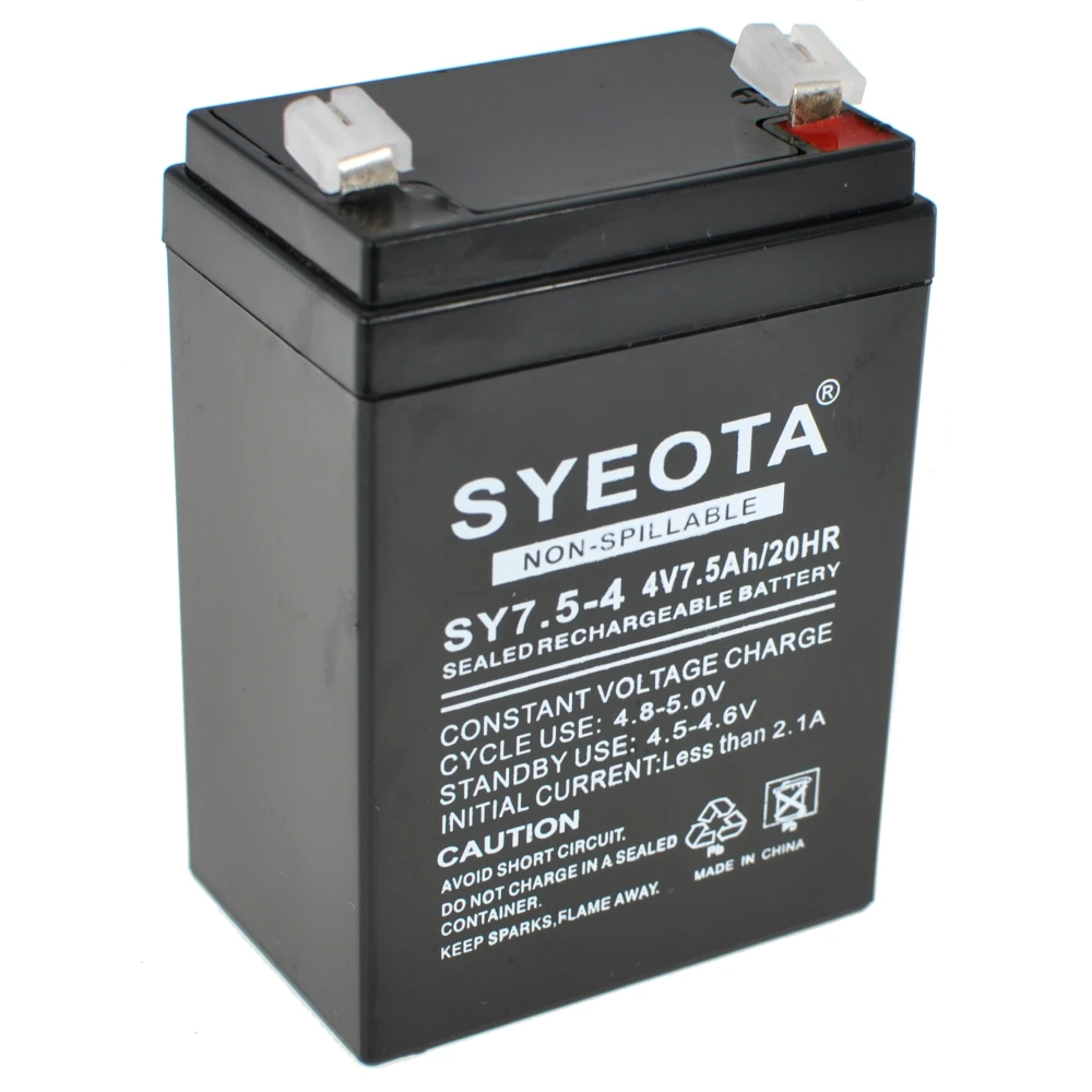 Επαναφορτιζόμενη μπαταρία μολύβδου 4V 7.5Ah SY7.5-4 για συναγερμούς, ζυγαριές και παιχνίδια