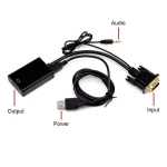 Vista lateral del convertidor VGA a HDMI con cable USB y audio satkit