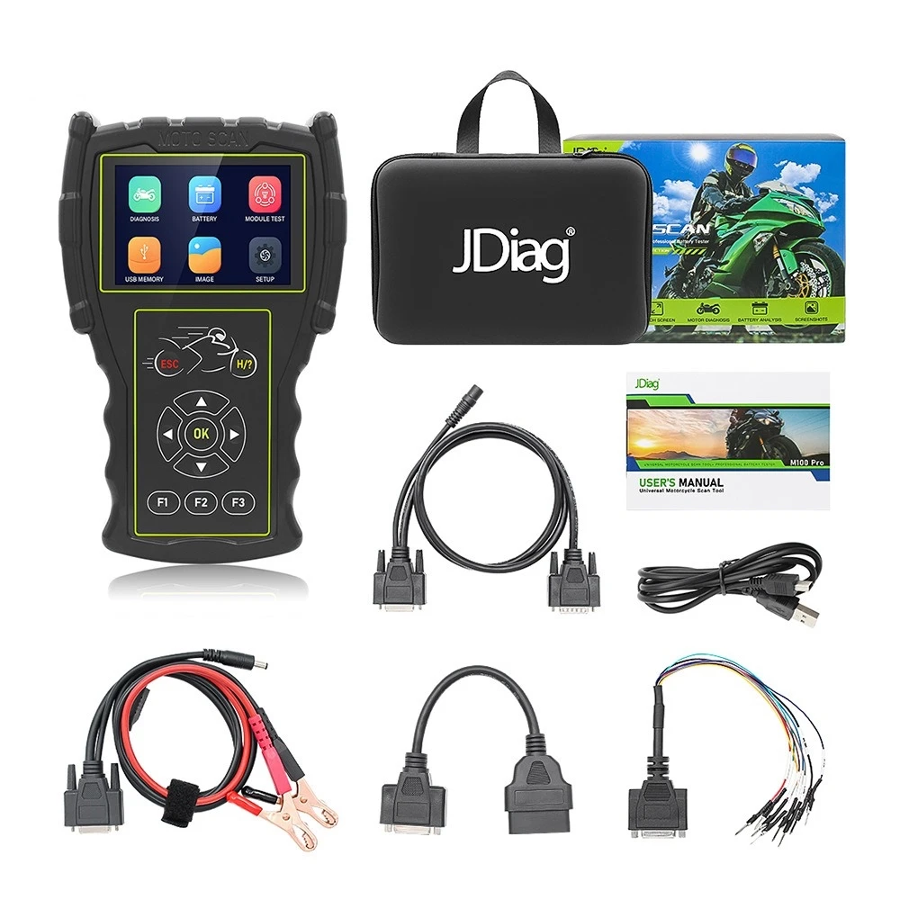 Escáner JDiag M100 Pro conectado a motocicleta KTM para diagnóstico
