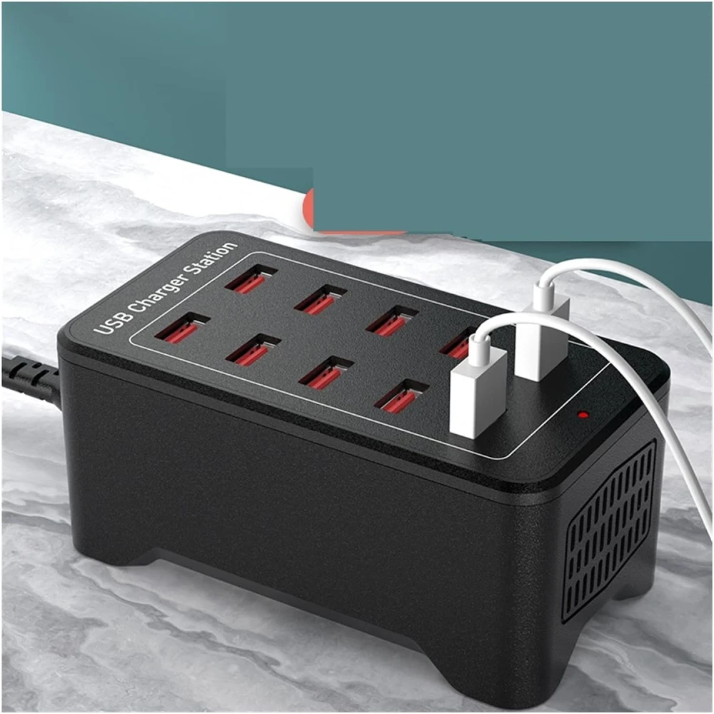 Estación de carga USB para uso doméstico y de oficina con múltiples dispositivos conectados