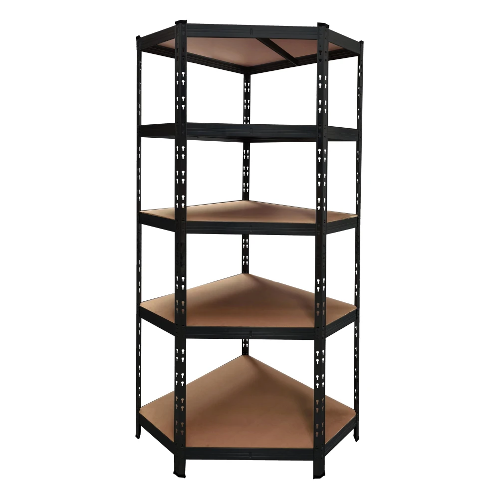 Μαύρη μεταλλική γωνιακή ραφιέρα 180x75x40 cm με 5 ρυθμιζόμενα ράφια