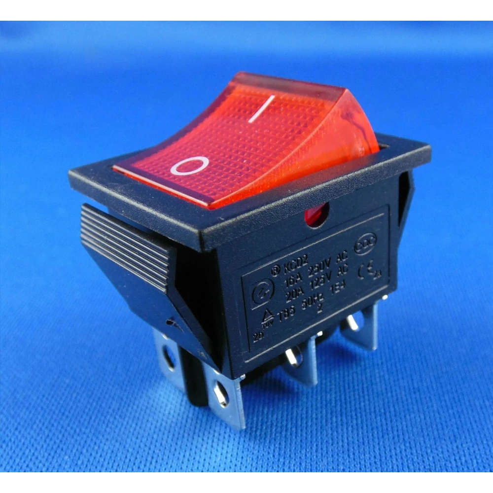 Κόκκινος διακόπτης rocker με neon 6 pins KCD4 της satkit