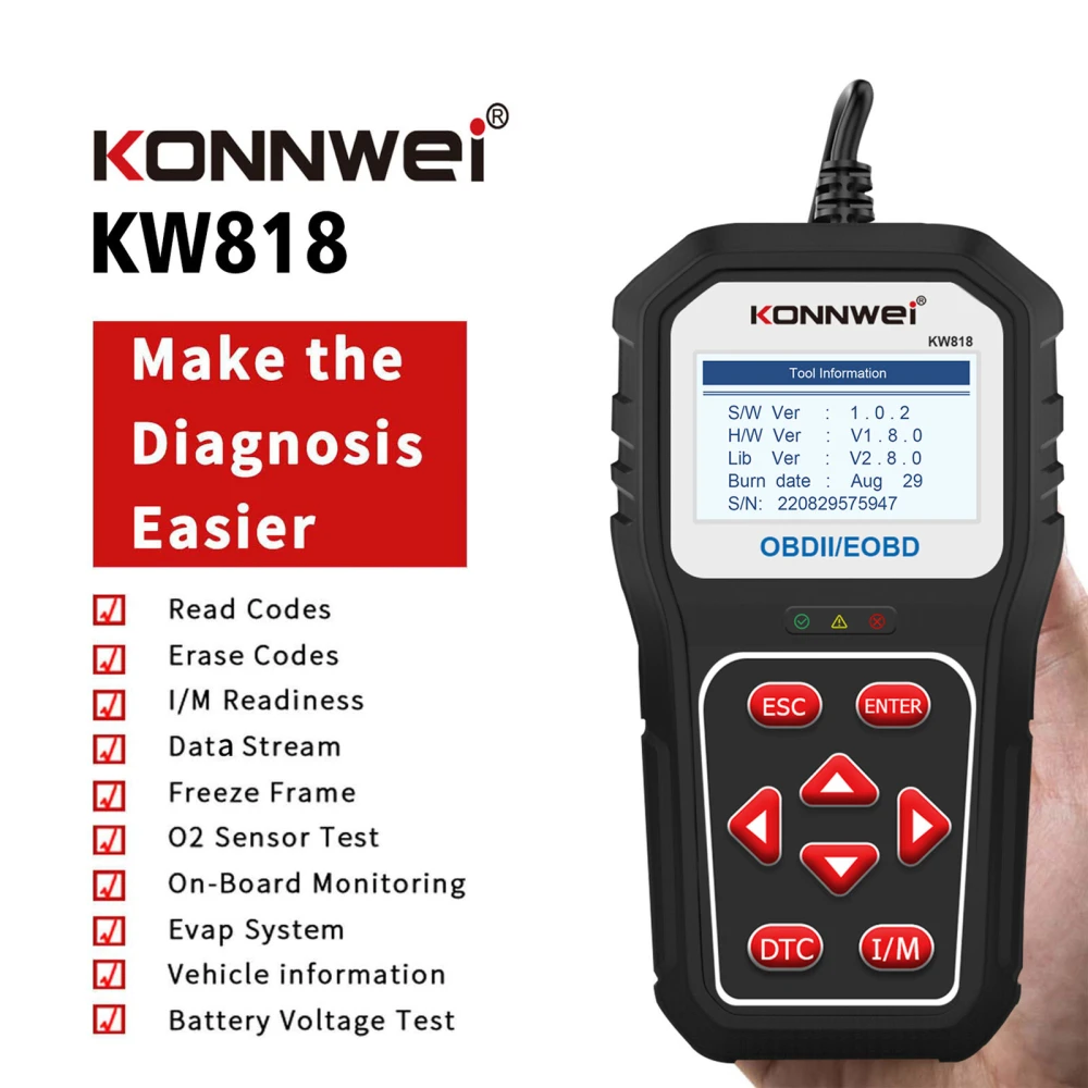 KONNWEI KW818 OBD2 σαρωτής: OBDII reader για αυτοκίνητα από 1996