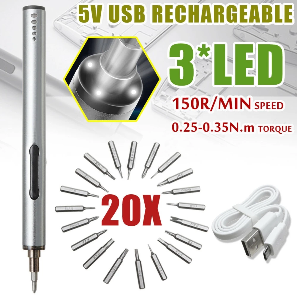 Μίνι ηλεκτρικό κατσαβίδι ασύρματο USB επαναφορτιζόμενο 3 LED 22in1 Set
