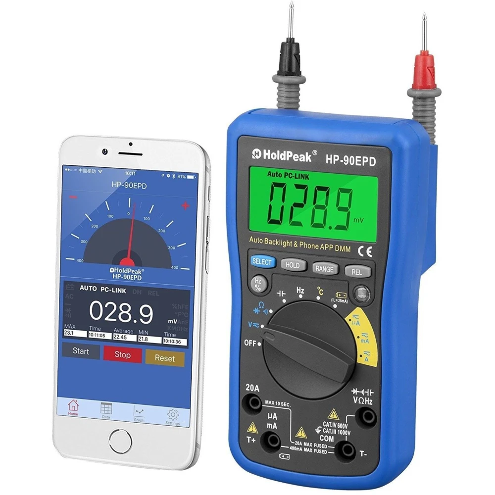 Ψηφιακό πολύμετρο HoldPeak HP-90EPD με app και auto range