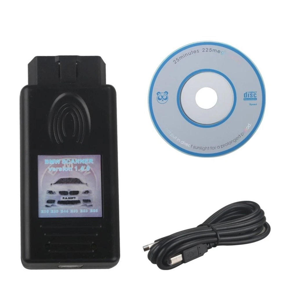 Vista frontal del OBD2 BMW Scanner V1.4.0 mostrando la unidad principal