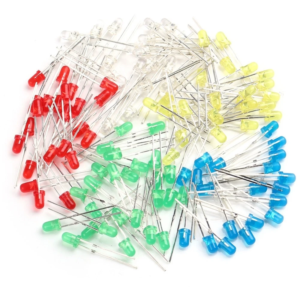 Πακέτο 100 LED 3mm χρώματα, 5 μεικτά χρώματα - 20 τεμ. από κάθε χρώμα