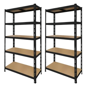 Σετ 2 μεταλλικές μαύρες ραφιέρες 180x90x40 cm με 5 ράφια