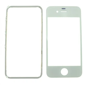 Γυάλινη οθόνη iPhone 4 λευκή με αυτοκόλλητο πλαίσιο για επισκευή
