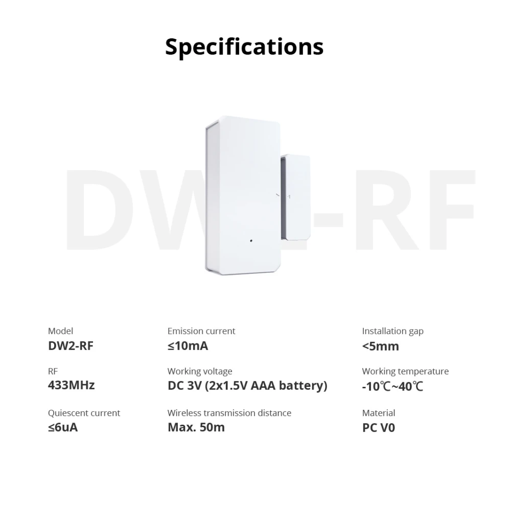 Ασύρματος αισθητήρας πόρτας παραθύρου SONOFF DW2 RF για οικιακό συναγερμό