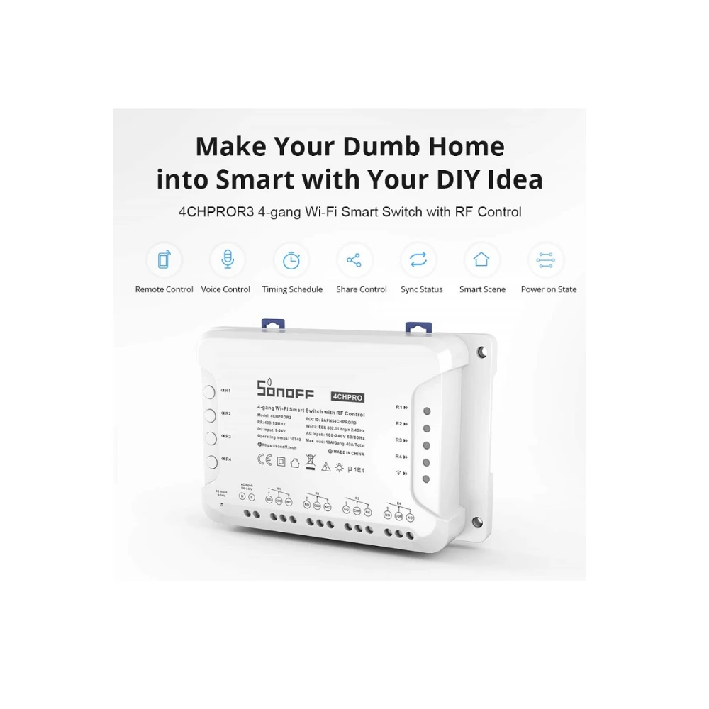 Sonoff 4CH Pro R3 WiFi διακόπτης 4 καναλιών για έξυπνο σπίτι με Alexa και Google Home