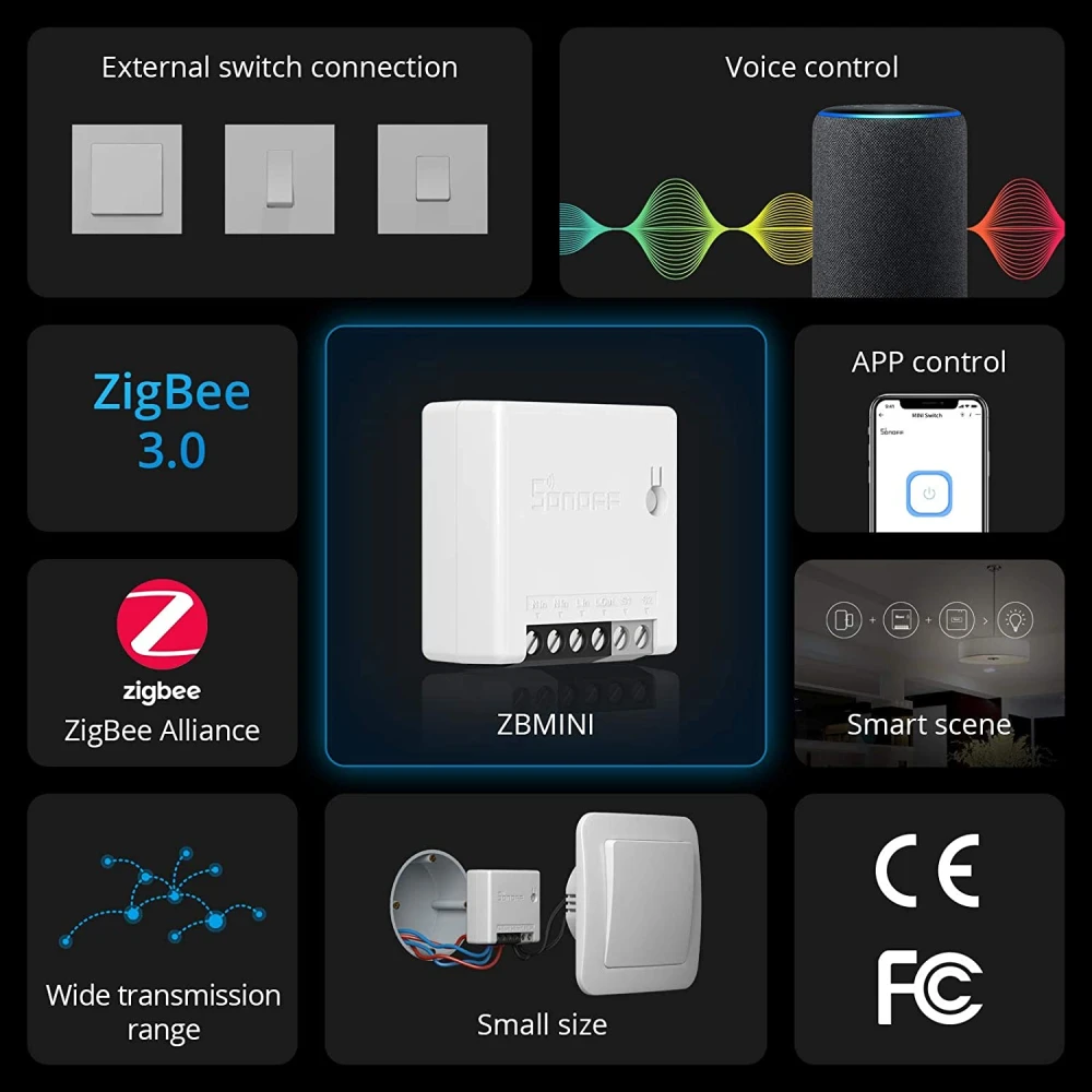 SONOFF ZBMINI ZigBee Έξυπνος Μίνι Διακόπτης για Έλεγχο Φωτισμού 2 Δρόμων
