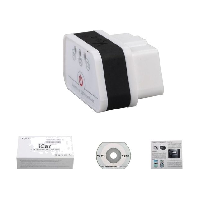 Vgate iCar2 WiFi μαζί με τη συσκευασία, το CD και το εγχειρίδιο